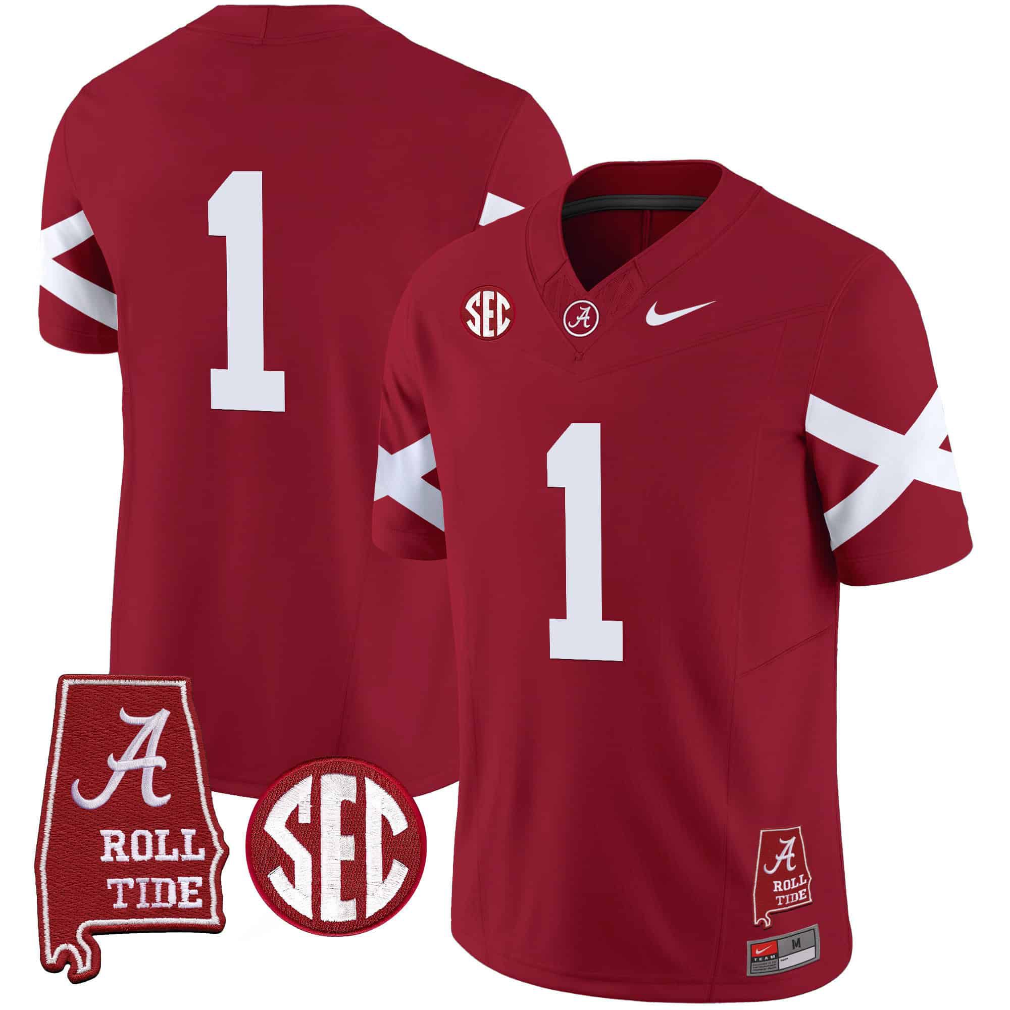 Men Alabama Crimson Tide #1 No Name Red Map Vapor Limited 2024 Nike NCAA Jersey